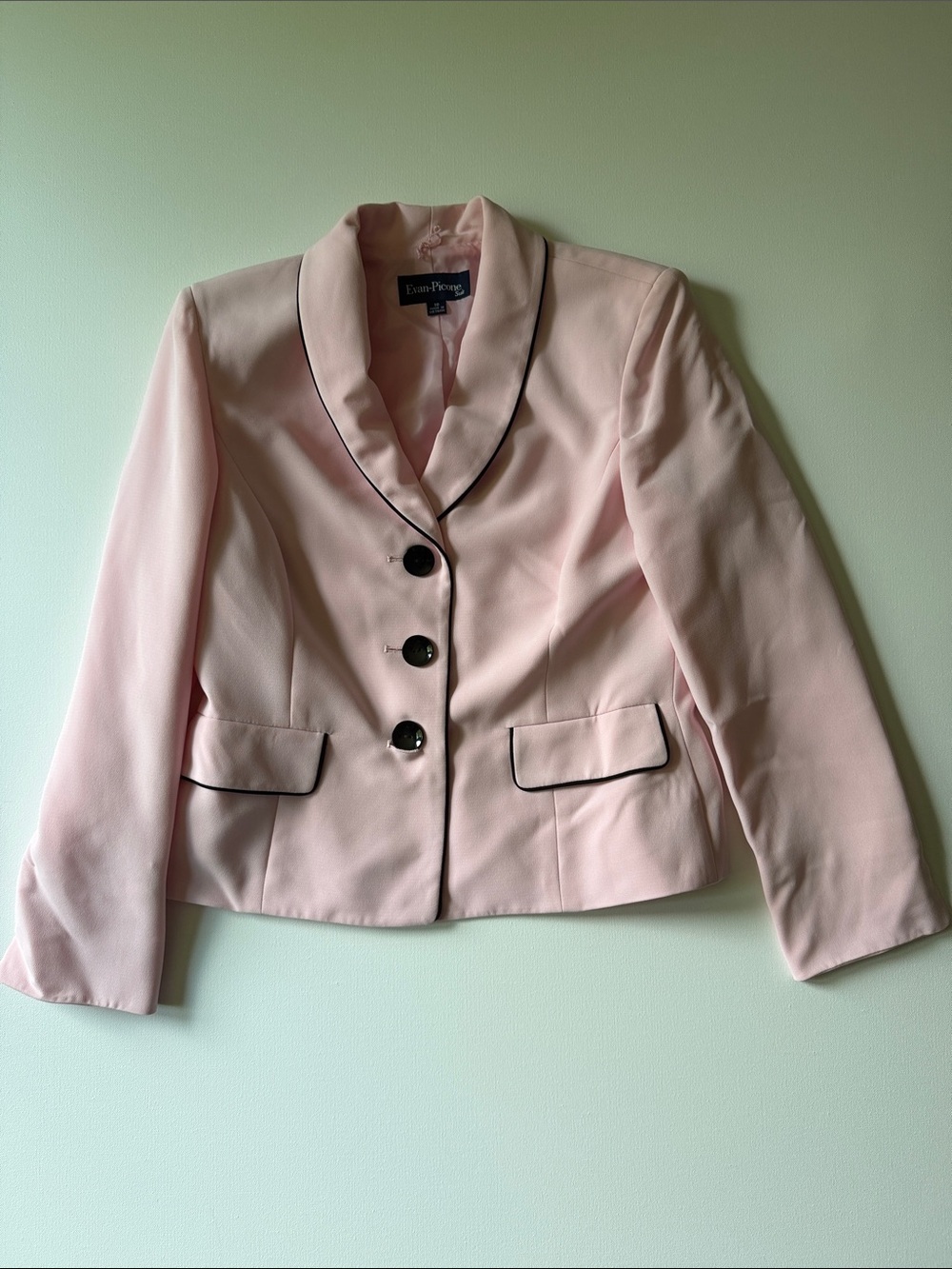 Evan Picone Women’s Pale Pink Blazer with Black Trim - 10